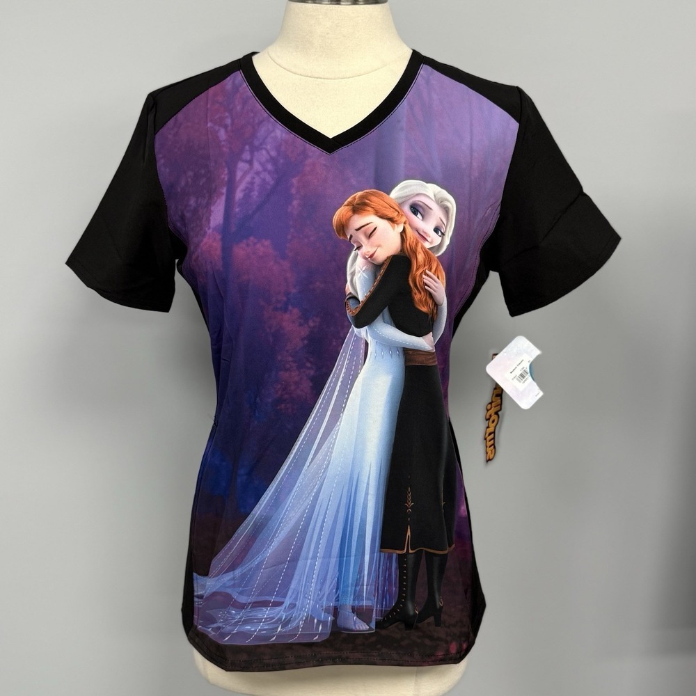 NWT Cherokee FROZEN Scrub Top M Elsa & Ice Queen Tooniforms Scrubs Uniform